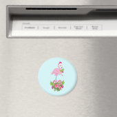 Roze flamingo in Santa Hat Whimsical Kerstmis Magneet (Insitu (Vaatwasser))