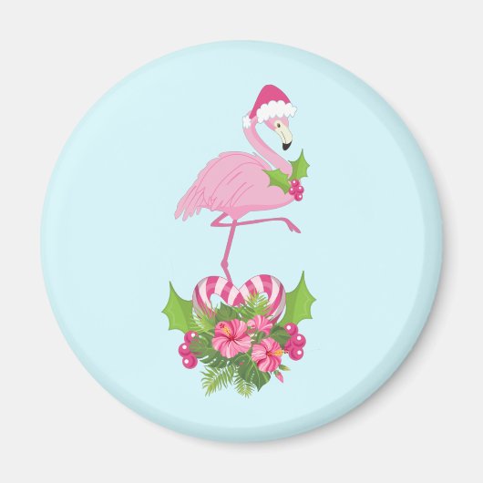 Roze flamingo in Santa Hat Whimsical Kerstmis Magneet (Voorkant)