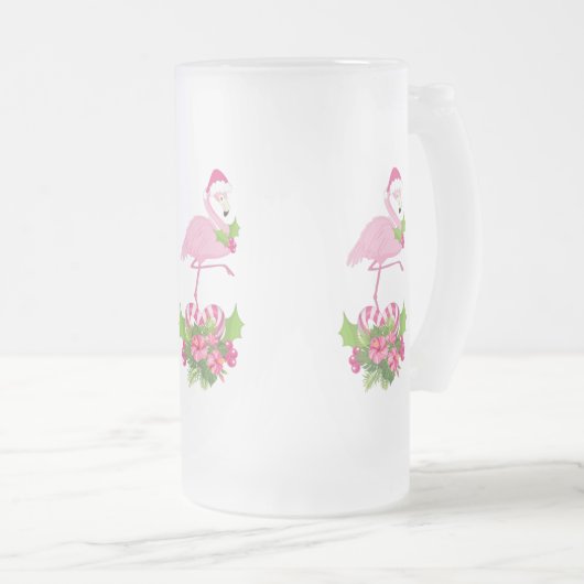 Roze flamingo in Santa Hat Whimsical Kerstmis Matglas Bierpul (Voorkant rechts)
