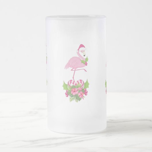 Roze flamingo in Santa Hat Whimsical Kerstmis Matglas Bierpul (Center)