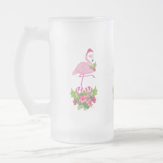 Roze flamingo in Santa Hat Whimsical Kerstmis Matglas Bierpul (Links)