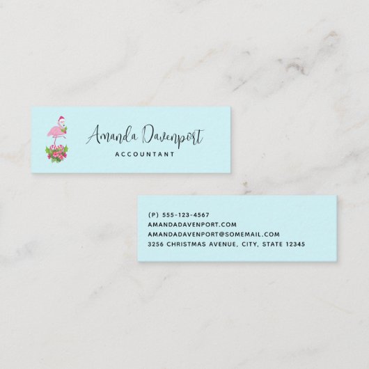 Roze flamingo in Santa Hat Whimsical Kerstmis Mini Visitekaartje (Voorkant / Achterkant)