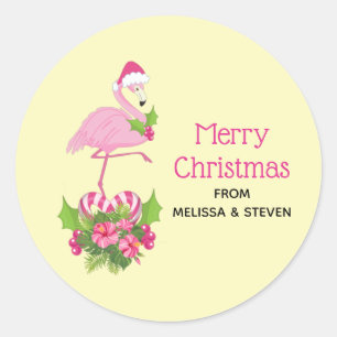 Roze flamingo in Santa Hat Whimsical Kerstmis Ronde Sticker