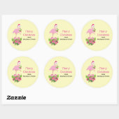 Roze flamingo in Santa Hat Whimsical Kerstmis Ronde Sticker (Vel)