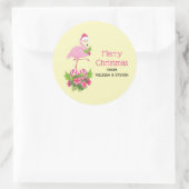Roze flamingo in Santa Hat Whimsical Kerstmis Ronde Sticker (Tas)