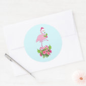 Roze flamingo in Santa Hat Whimsical Kerstmis Ronde Sticker (Envelop)