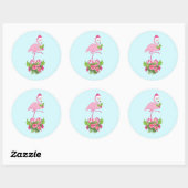 Roze flamingo in Santa Hat Whimsical Kerstmis Ronde Sticker (Vel)