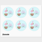 Roze flamingo in Santa Hat Whimsical Kerstmis Ronde Sticker (Vel)