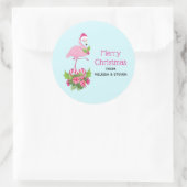 Roze flamingo in Santa Hat Whimsical Kerstmis Ronde Sticker (Tas)