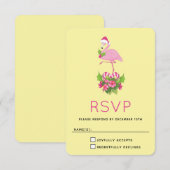 Roze flamingo in Santa Hat Whimsical Kerstmis RSVP Kaartje (Voorkant / Achterkant)