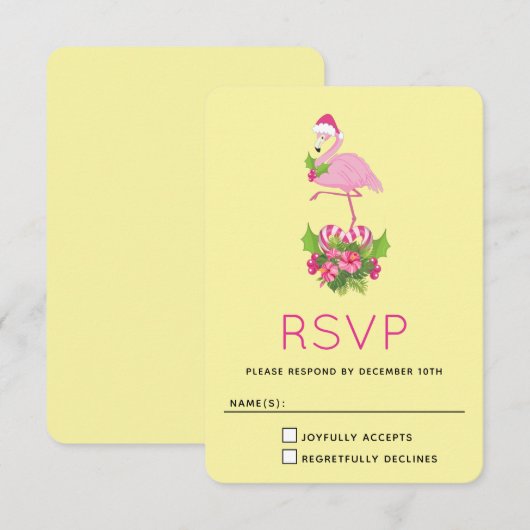 Roze flamingo in Santa Hat Whimsical Kerstmis RSVP Kaartje (Voorkant / Achterkant)