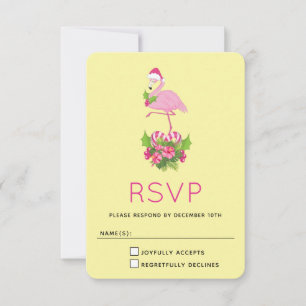 Roze flamingo in Santa Hat Whimsical Kerstmis RSVP Kaartje