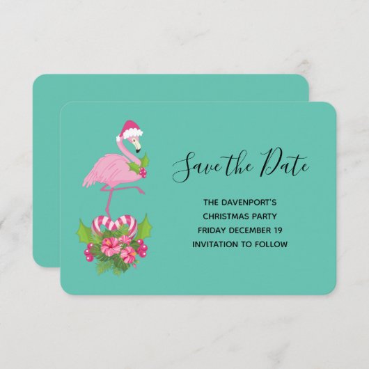 Roze flamingo in Santa Hat Whimsical Kerstmis Save The Date (Voorkant / Achterkant)