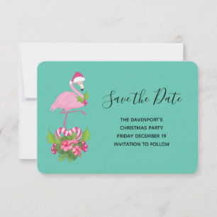 Roze flamingo in Santa Hat Whimsical Kerstmis Save The Date