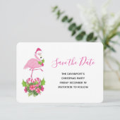 Roze flamingo in Santa Hat Whimsical Kerstmis Save The Date (Staand voorkant)