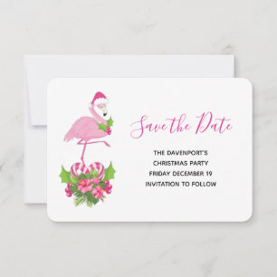 Roze flamingo in Santa Hat Whimsical Kerstmis Save The Date