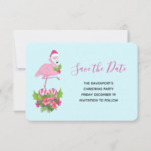 Roze flamingo in Santa Hat Whimsical Kerstmis Save The Date