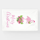 Roze flamingo in Santa Hat Whimsical Kerstmis Spandoek (Horizontaal)