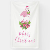 Roze flamingo in Santa Hat Whimsical Kerstmis Spandoek (Verticaal)