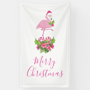 Roze flamingo in Santa Hat Whimsical Kerstmis Spandoek