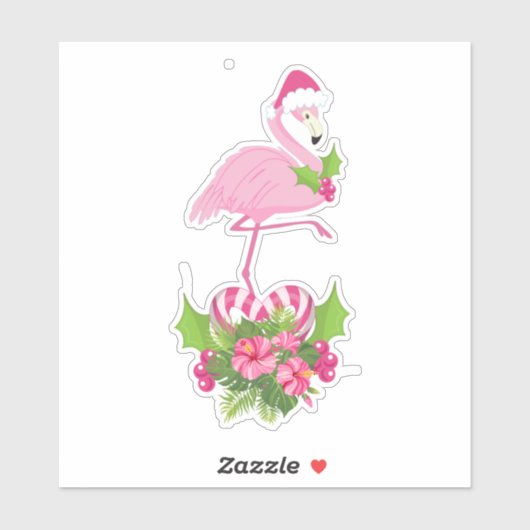 Roze flamingo in Santa Hat Whimsical Kerstmis Sticker (Vel)