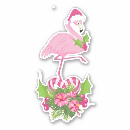 Roze flamingo in Santa Hat Whimsical Kerstmis Sticker (Voorkant)