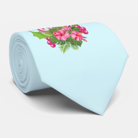 Roze flamingo in Santa Hat Whimsical Kerstmis Stropdas (Opgerold)