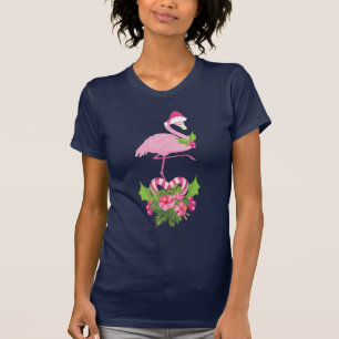 Roze flamingo in Santa Hat Whimsical Kerstmis T-shirt