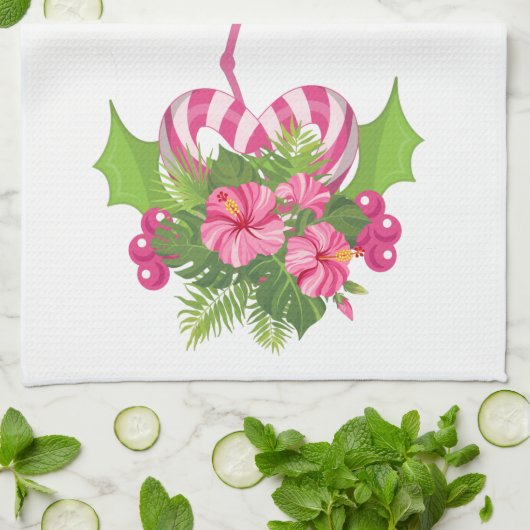Roze flamingo in Santa Hat Whimsical Kerstmis Theedoek (Gevouwen)