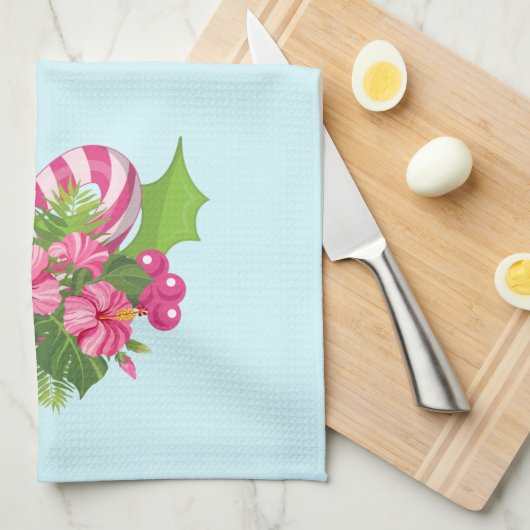 Roze flamingo in Santa Hat Whimsical Kerstmis Theedoek (Quarter Fold)