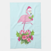 Roze flamingo in Santa Hat Whimsical Kerstmis Theedoek (Verticaal)