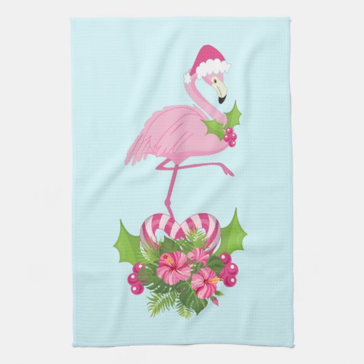 Roze flamingo in Santa Hat Whimsical Kerstmis Theedoek (Verticaal)