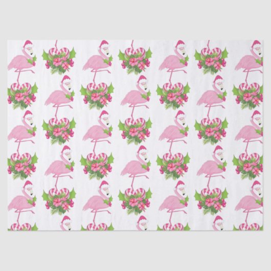 Roze flamingo in Santa Hat Whimsical Kerstmis Tissuepapier (Voorkant)