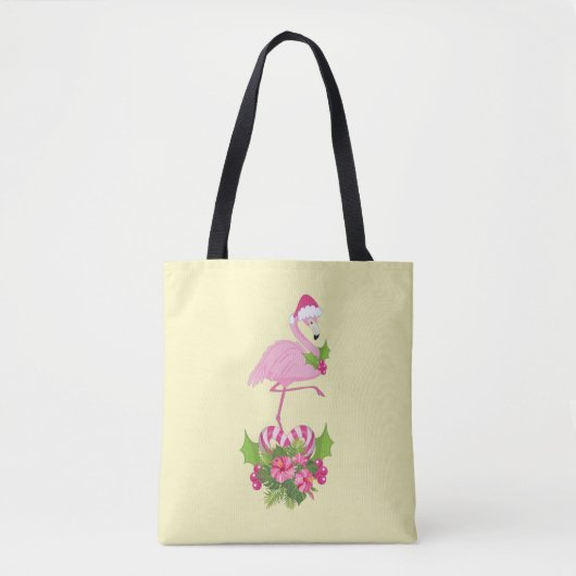 Roze flamingo in Santa Hat Whimsical Kerstmis Tote Bag (Voorkant)