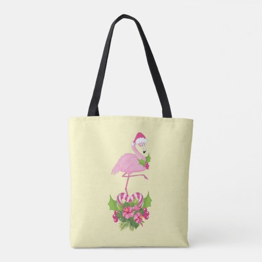 Roze flamingo in Santa Hat Whimsical Kerstmis Tote Bag (Achterkant)