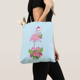 Roze flamingo in Santa Hat Whimsical Kerstmis Tote Bag