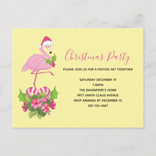 Roze flamingo in Santa Hat Whimsical Kerstmis Uitnodiging Briefkaart (Voorkant)