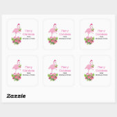 Roze flamingo in Santa Hat Whimsical Kerstmis Vierkante Sticker (Vel)