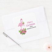 Roze flamingo in Santa Hat Whimsical Kerstmis Vierkante Sticker (Envelop)