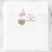 Roze flamingo in Santa Hat Whimsical Kerstmis Vierkante Sticker (Tas)