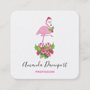 Roze flamingo in Santa Hat Whimsical Kerstmis Vierkante Visitekaartje