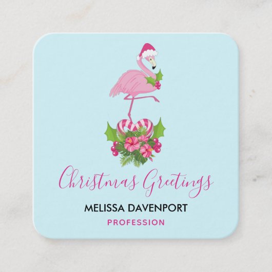 Roze flamingo in Santa Hat Whimsical Kerstmis Vierkante Visitekaartje (Voorkant)