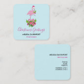 Roze flamingo in Santa Hat Whimsical Kerstmis Vierkante Visitekaartje (Voorkant / Achterkant)