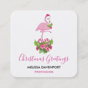 Roze flamingo in Santa Hat Whimsical Kerstmis Vierkante Visitekaartje