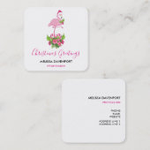 Roze flamingo in Santa Hat Whimsical Kerstmis Vierkante Visitekaartje (Voorkant / Achterkant)