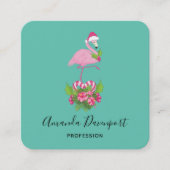 Roze flamingo in Santa Hat Whimsical Kerstmis Vierkante Visitekaartje (Voorkant)