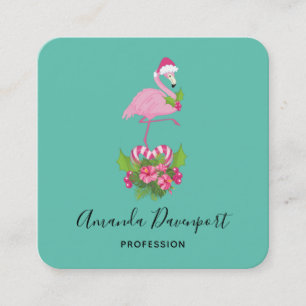 Roze flamingo in Santa Hat Whimsical Kerstmis Vierkante Visitekaartje