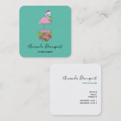 Roze flamingo in Santa Hat Whimsical Kerstmis Vierkante Visitekaartje (Voorkant / Achterkant)