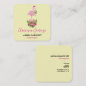 Roze flamingo in Santa Hat Whimsical Kerstmis Vierkante Visitekaartje (Voorkant / Achterkant)