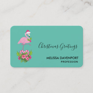 Roze flamingo in Santa Hat Whimsical Kerstmis Visitekaartje